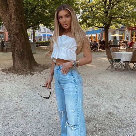 Zara Poplin Strapless Ruffled Top - Picture 7 of 15